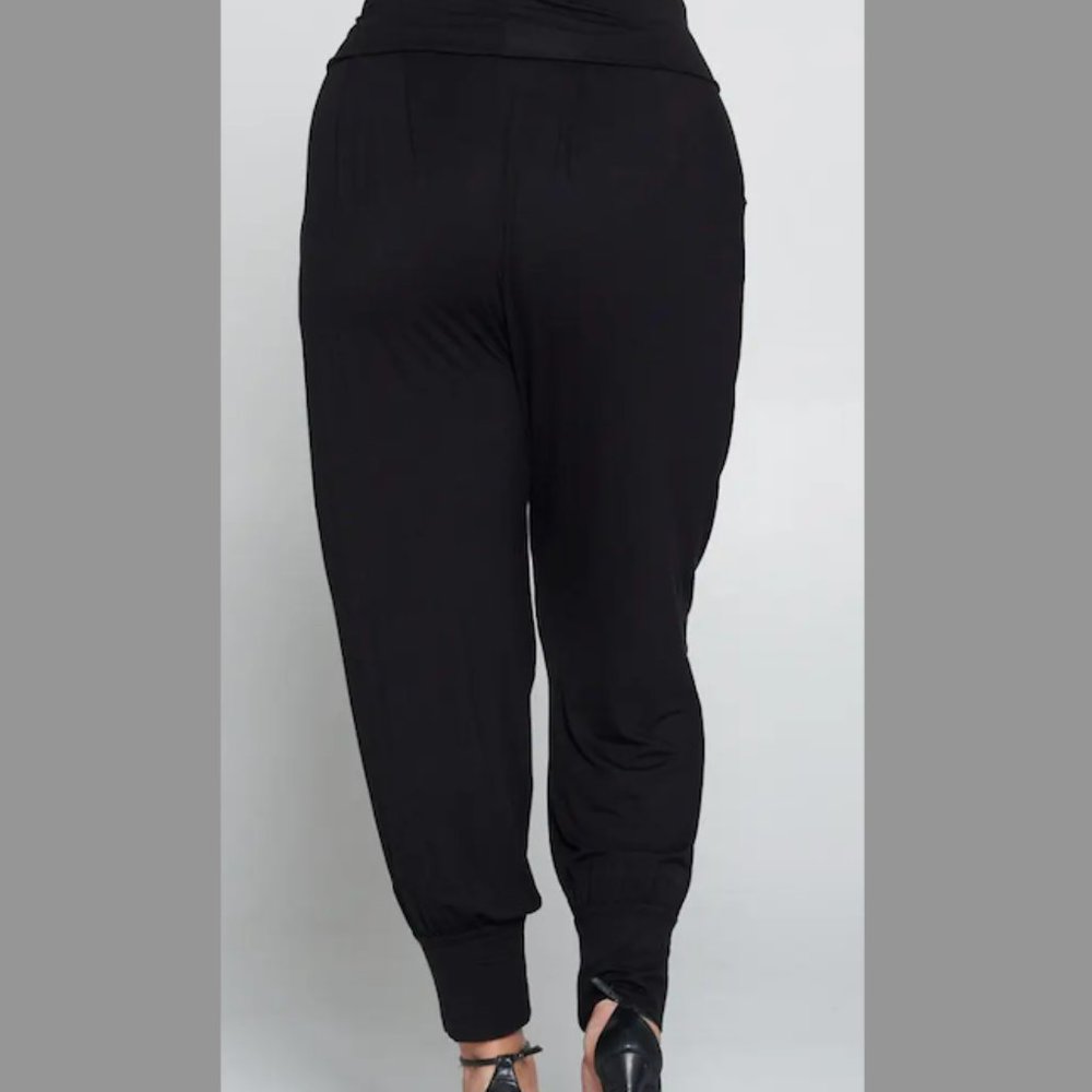 Banded Waist Harem Joggers Navy Blue Plus Boho - Picture 4 of 5